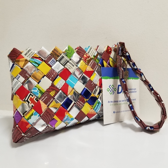 Handbags - Eco-friendly Hand Woven Recycled Foil Wrapper Silver Multi Wristlet Bag NWT